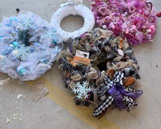 Holiday mesh wreaths — blue/white, pearl white, pink & Halloween — $10 each