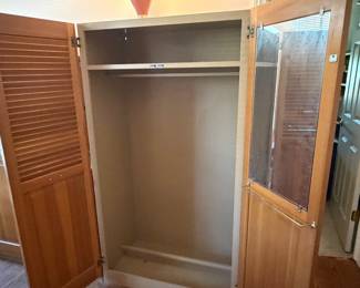 vintage metal wardrobes with louvered doors and interior mirrors