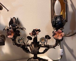 vintage metal tole painted candelstick