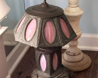 vintage pink slag glass lamp