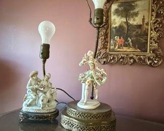 antique porcelain and cast metal lamps