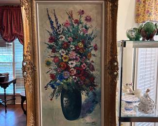 original floral art in beautiful carved frame