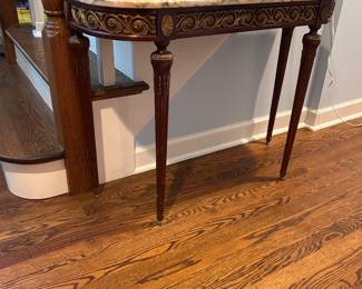 antique demi-lune console with marble top
