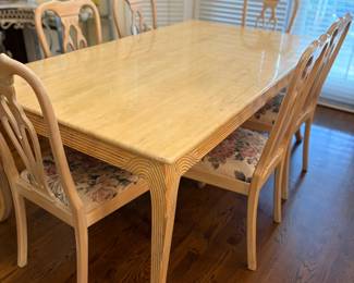 stone top vintage dining table with 6 chairs