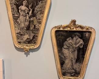vintage / antique silk tapestries framed