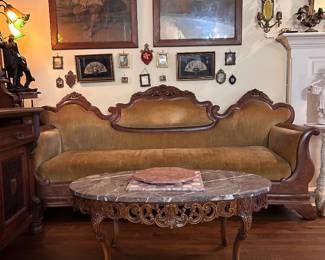 antique carved mahogany settee 