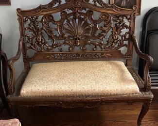 antique Italian carved hardwood settee 