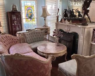 antique and vintage sofa, settees, marble tables