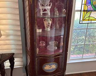 antique French style curio cabinet with ormolu accents