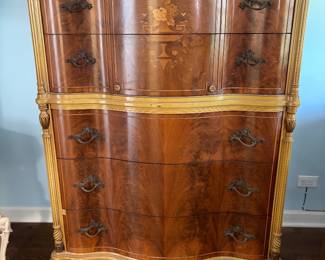 antique carved wood tall dresser - part of set
