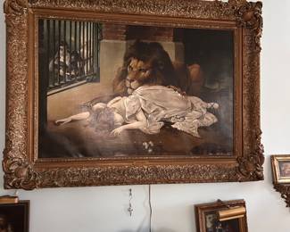 The Lion's Bride vintage painting in ornate frame - based on original by Gabriel Von Max