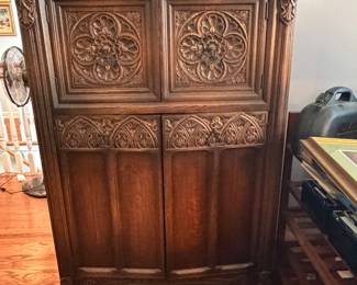 antique Gothic Revival oak cabinet