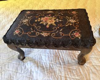 vintage needlepoint footstool