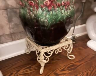 pottery, metal plant stand