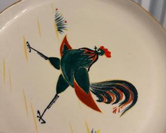 vintage Interco Chicago hand painted rooster plates & bowls