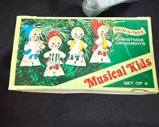 Trim-A-Tree Musical Kids Hand Painted Wooden Christmas Ornaments Set of 4