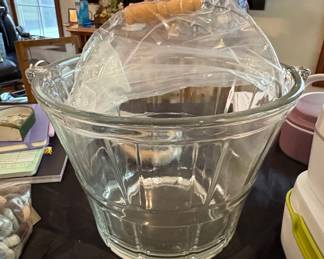 Vintage Glass Ice Bucket with Wood Handle