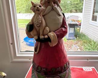 Jim Shore Heartwood Creek "Christmas Spirit, Forever In Our Hearts" Santa with Cat Figurine