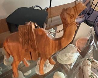 Hand Carved Wooden Camel Figurine with Chain Detail