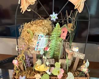 Come On In Herb Garden Doll & Birdhouse Decorative Basket