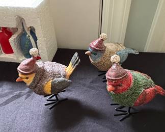 Set of 3 Valerie Parr Hill Glittered Birds with Hats and Sweaters