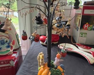 Halloween Pumpkin Ornament Display Tree with Figurines