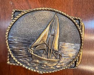 SIS Solid Brass Sailboat Belt Buckle