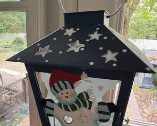 Christmas Decorative Metal Lantern with Santa or Snowman Figure
