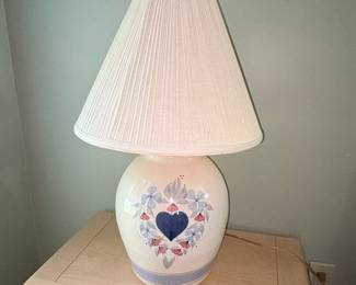 Vintage California Ceramics Heart Folk Hand Painted Table Lamp