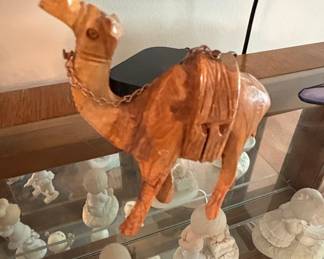 Hand Carved Wooden Camel Figurine with Chain Detail