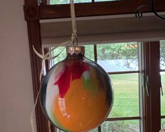 Hand-Blown Glass Ornament with Swirl Pattern
