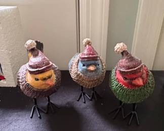 Set of 3 Valerie Parr Hill Glittered Birds with Hats and Sweaters