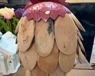 Rustic Metal and Wood Slice Owl Figurine
