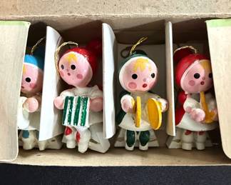 Trim-A-Tree Musical Kids Hand Painted Wooden Christmas Ornaments Set of 4