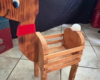 Vintage Wooden Reindeer Sleigh Planter