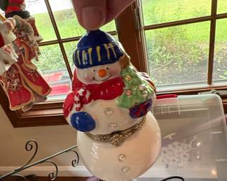 Mr. Christmas Snowman Musical Trinket Box with Ice Skaters
