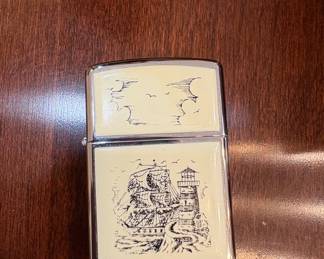 Vintage Zippo Lighter Scrimshaw Ship and Lighthouse