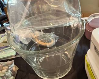 Vintage Glass Ice Bucket with Wood Handle