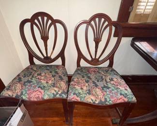 Drexel shield back wooden upholstered chairs