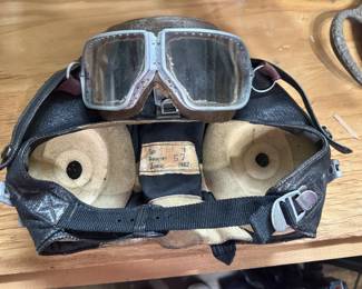 Vintage 1982 Soviet ShL-78 Leather Aviation Flight Helmet with Pilot goggles