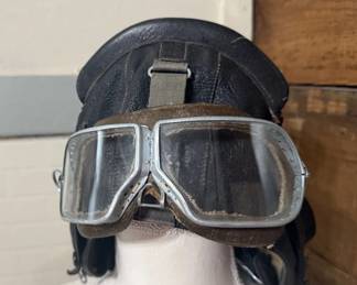 Vintage 1982 Soviet ShL-78 Leather Aviation Flight Helmet with Pilot goggles