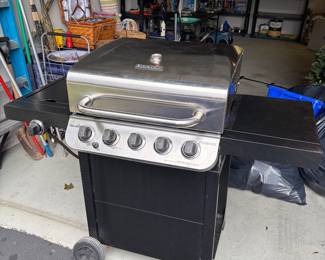 Charbroil grill, which side burner and propane tank.