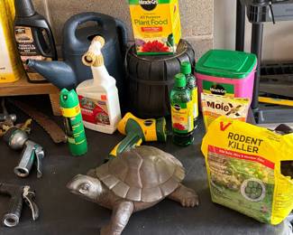 More garden chemicals, and ceramic turtle.