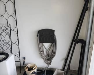 twin bed frame, garden trellis, misc garden tools, water purifier, Buffalo art