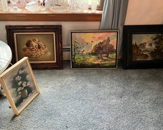 Morris Katz oil ( Ballons), Hoppin Clown, G. Whitman cabin scene