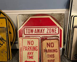 Stop, no parking signs