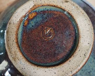 Studio Pottery Serving Bowl with V Mark third image