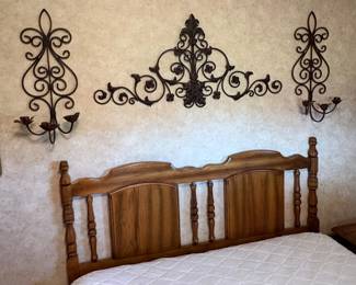 Queen bed and metal decor