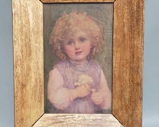 Lot 379  Signed Antique watercolor portrait