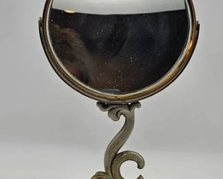 Lot 417h  Vintage brass and metal tabletop vanity mirror